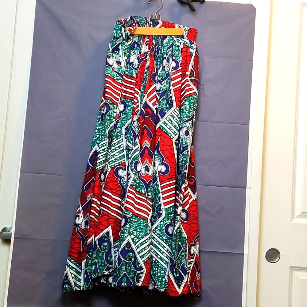 Full circle ethnic print maxi skirt